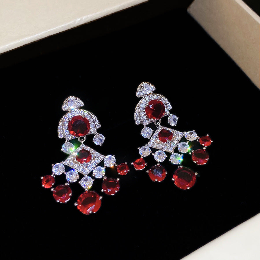 French Royal Style Zircon Geometric Flower Light Luxury High-grade Earrings
