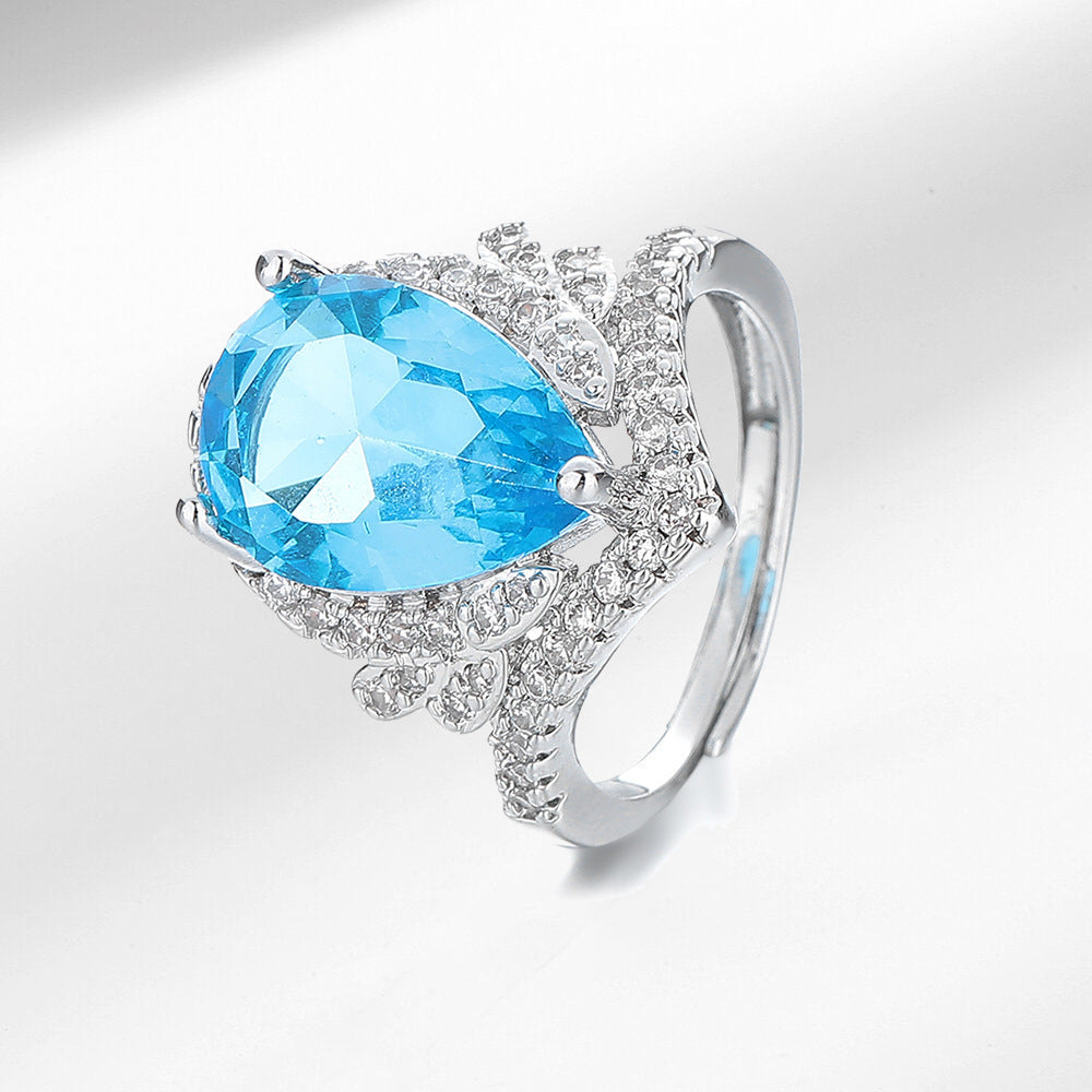 Women's Fashionable Elegant Natural Aquamarine Colored Gems Jewelry Set