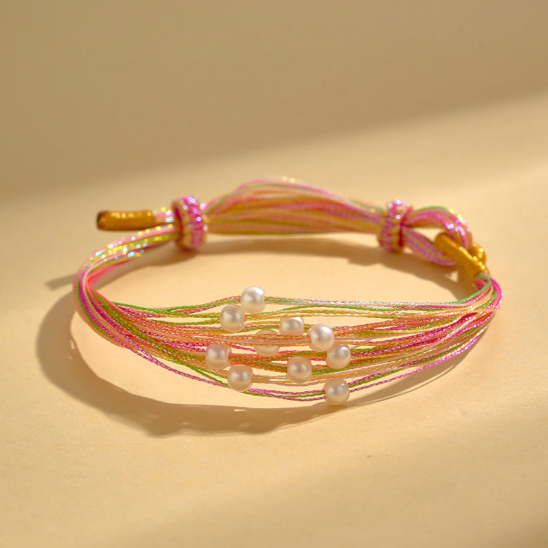 Women's & Men's Life Thread Magic Color Imitation Pearl Peach Blossom Knot Bracelet