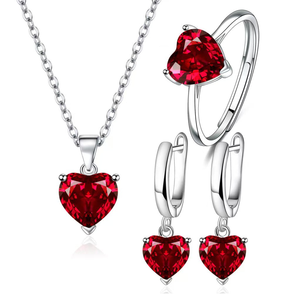 Love Female Personality Creative Open-end Zircon Heart-shaped Jewelry Set