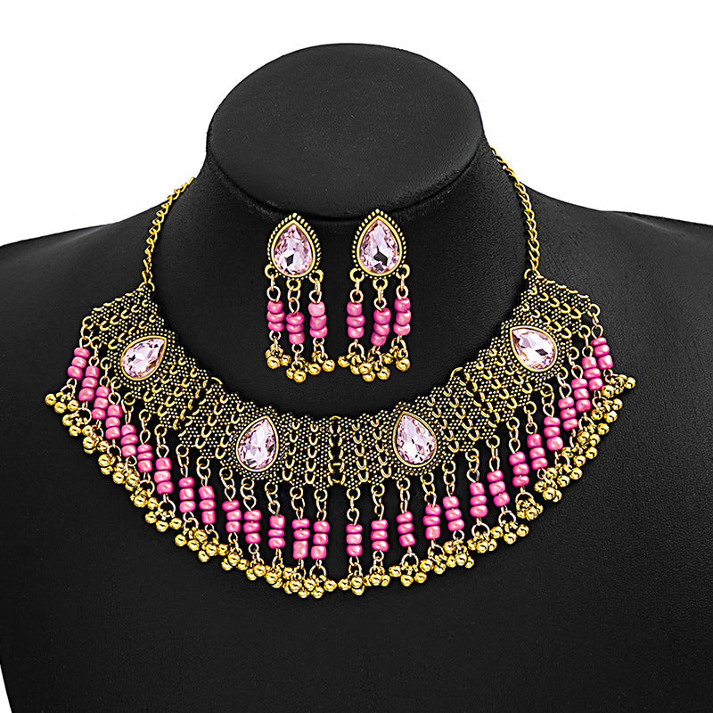 Bohemian Crystal Ethnic Style Diamond Tassel Jewelry Set