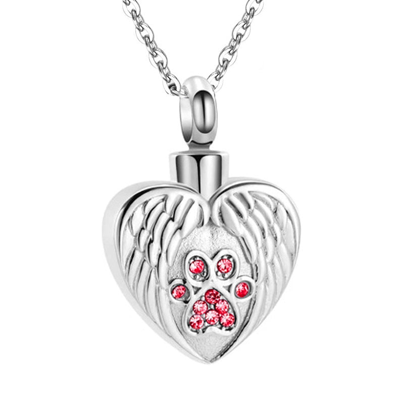 Print Pet Ashes Cremation Angel Wing Heart Pendant