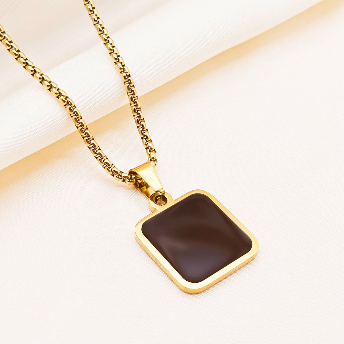 Men's Geometric Black Oil Dripping Strip Long Sweater Chain Titanium Necklace