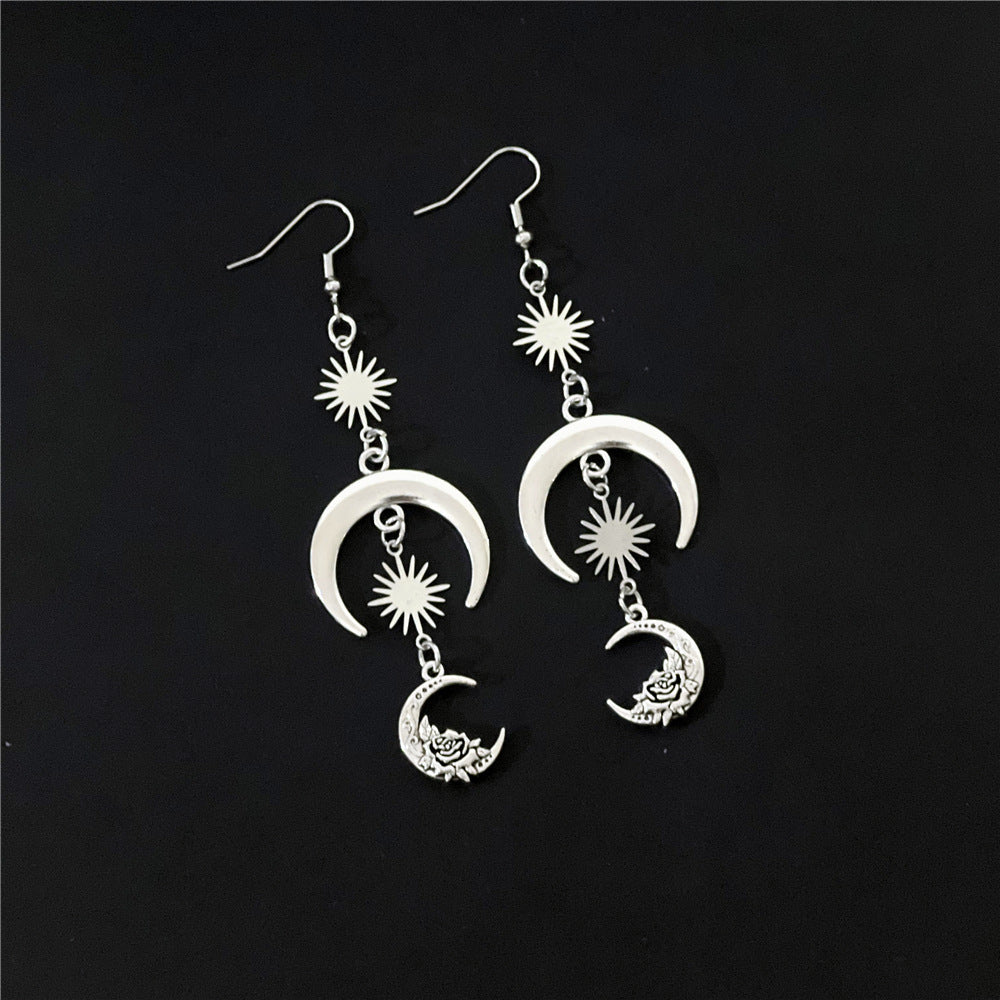 Elegant Cool New Sier Sun Moon Earrings