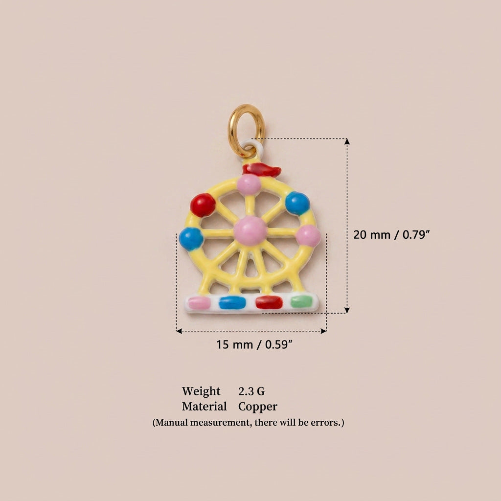 Amusement Park Series Facilities Dripping Oil Painted Gold Pendant