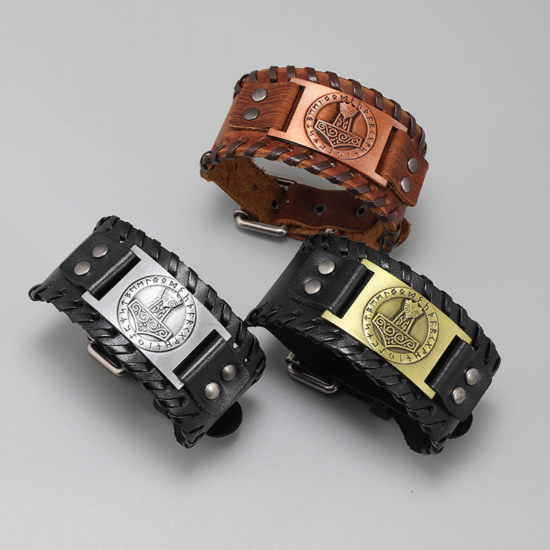 Weave Impactor Cattle Leather Simple Viking Bracelet