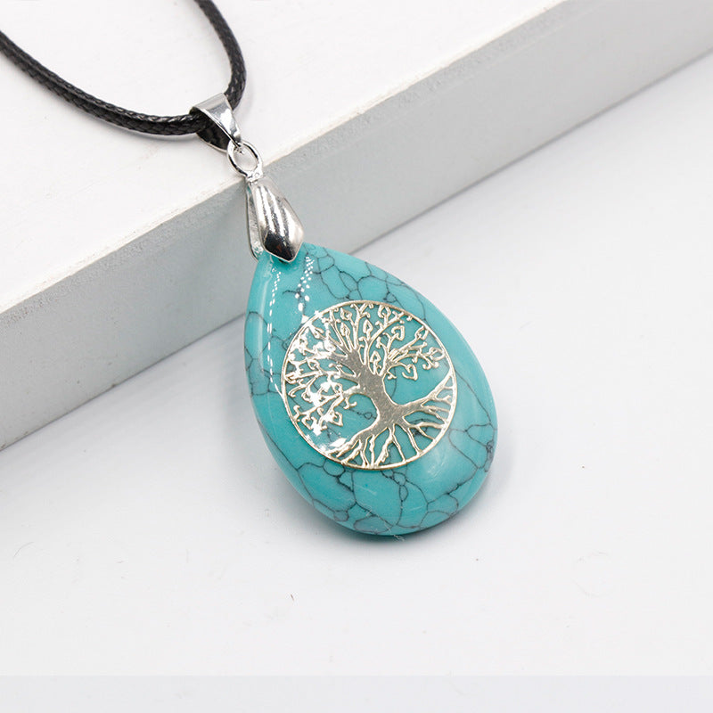 Natural Crystal Stone Lucky Tree Drop Shape Yoga Pendant