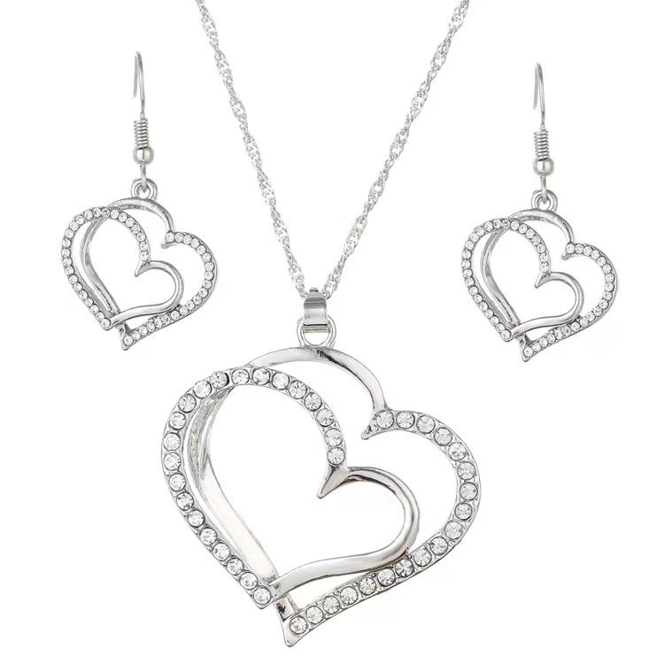 Wedding Dinner Double Love Heart Shaped Earrings
