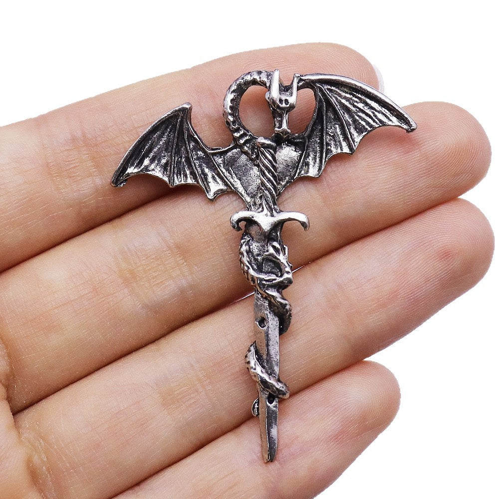 Retro Distressed Dragon Sword Personality Cross Alloy Pendants