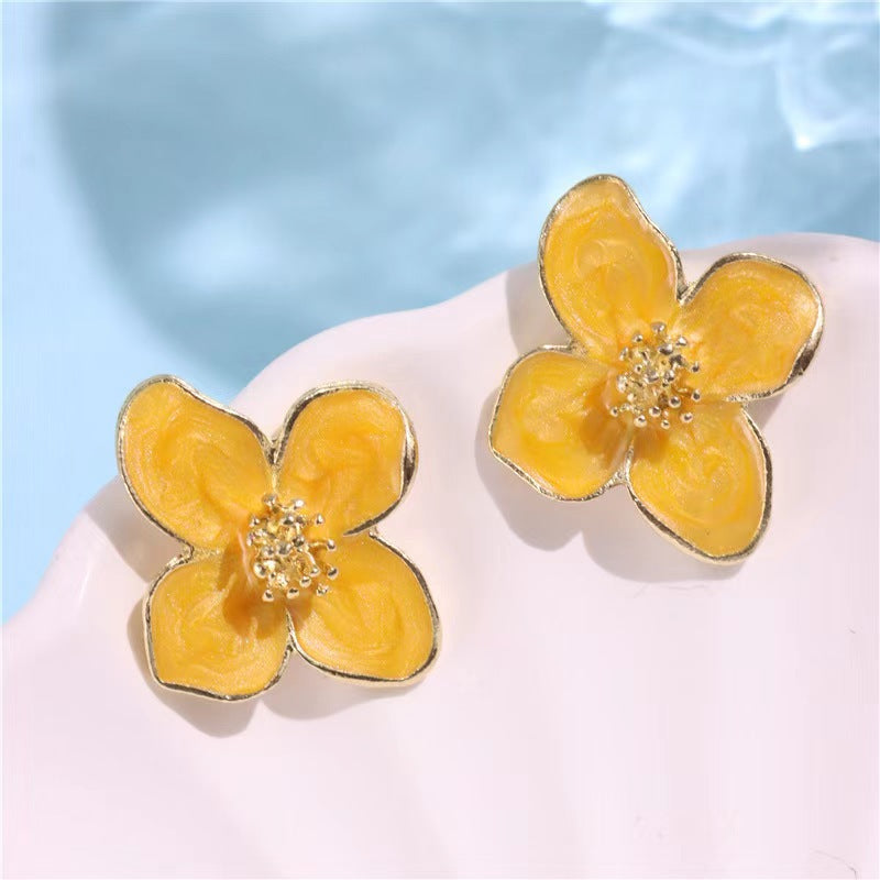 Roselle French Style Retro Drip Glazed Red Flower Three-dimensional Small Rings
