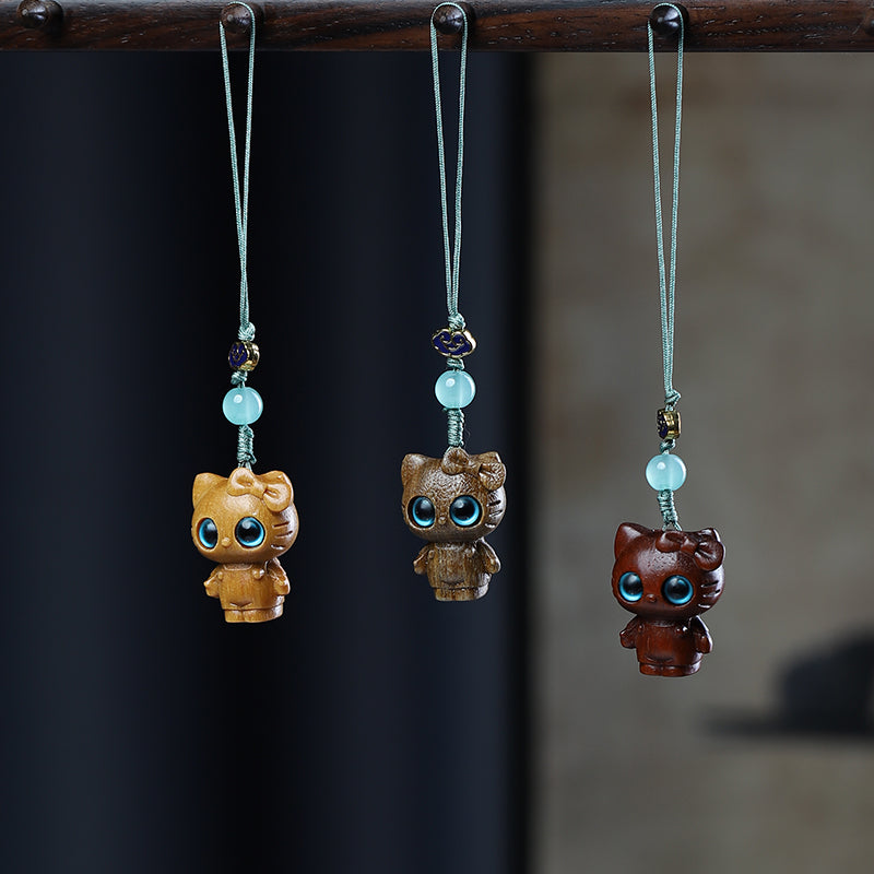 Green Sandalwood Carving Cute Animal Creative Bag Car Key Mobile Pendant