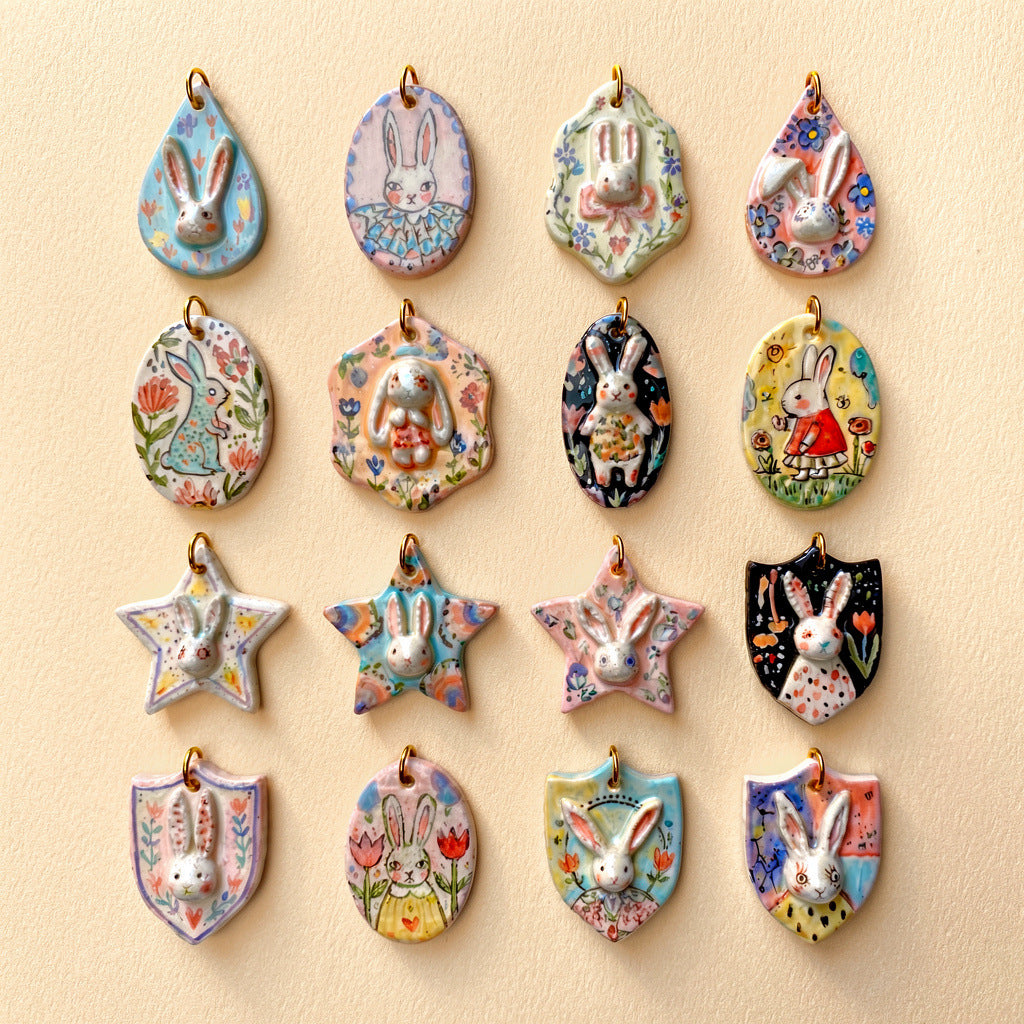 Cartoon Rabbit Long Star Printing Series Gold Color Pendants