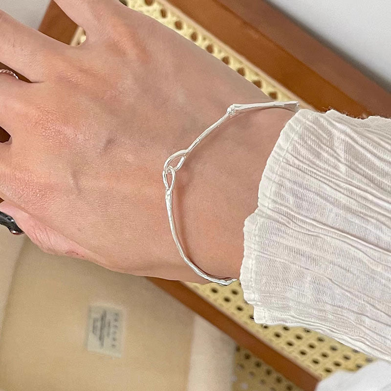 Sterling Sier Irregular Branch Female Minority Simple Glossy Bracelets
