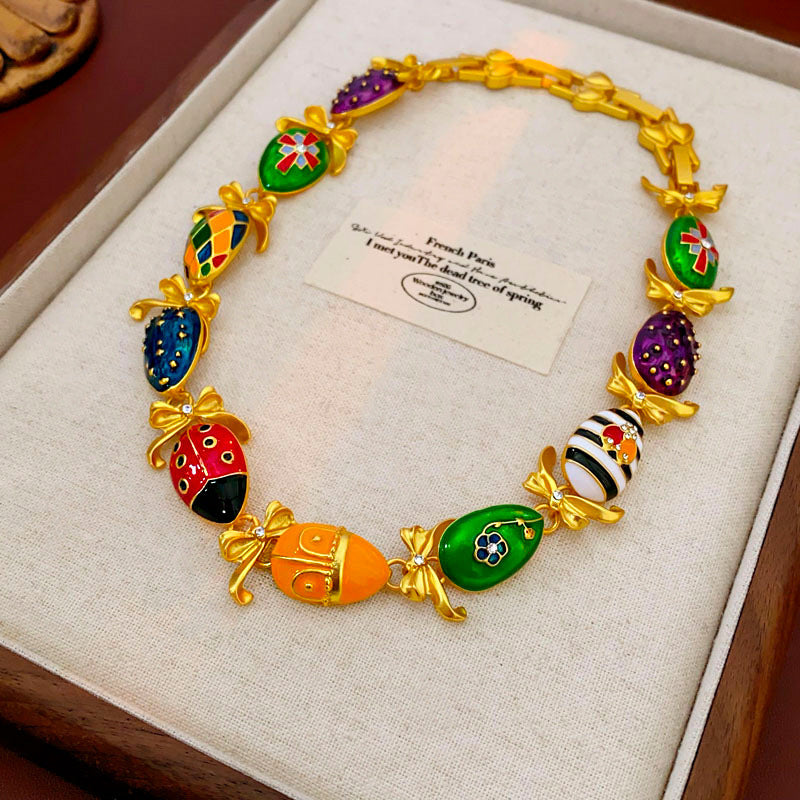 Sier Needle Flower Ear Retro Easy Matching Sweater Chain Exquisite Jewelry Set