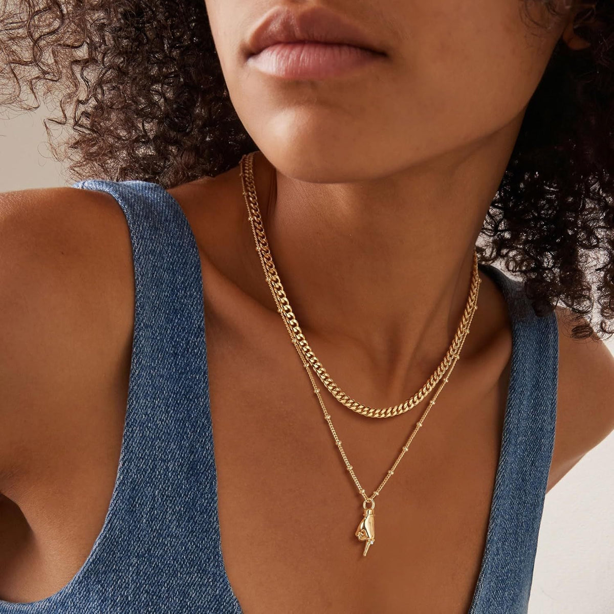 Women's Plated Real Gold Punk Single Circle Dense Chain Cuban Link Necklaces