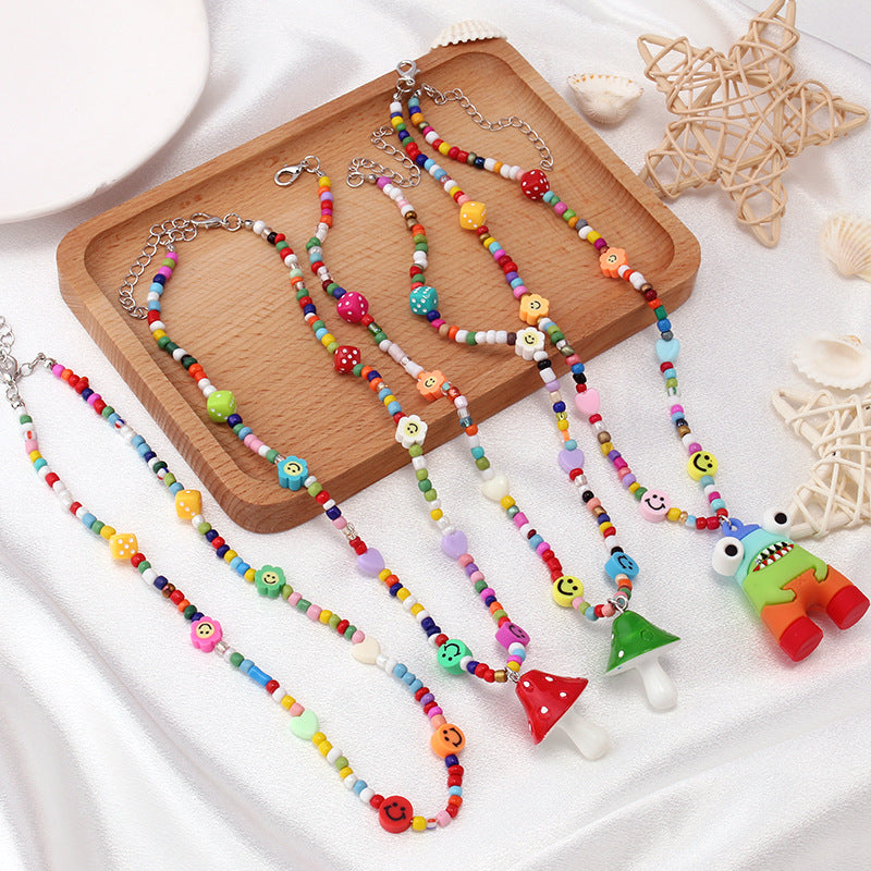 Rainbow Cartoon Polymer Clay Monster Niche Hip Necklace
