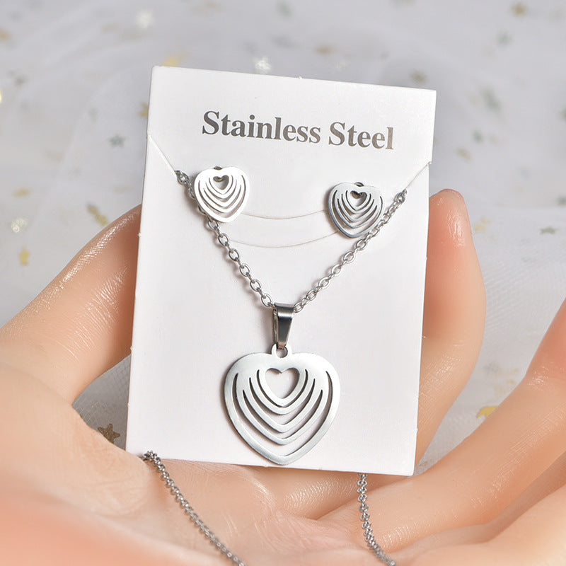 Stainless Steel Trendy Retro Natural Color Jewelry Set