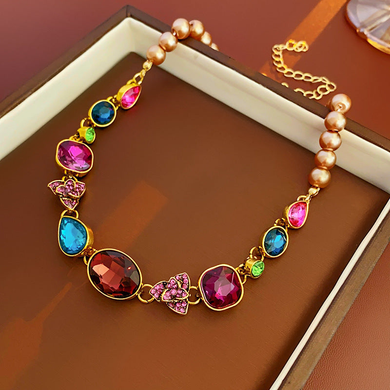 Sier Needle Flower Ear Retro Easy Matching Sweater Chain Exquisite Jewelry Set