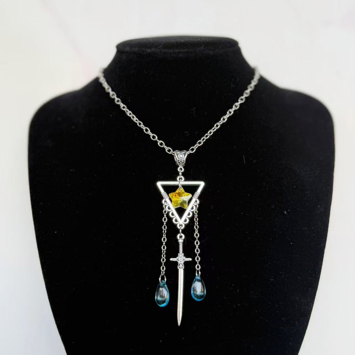 Blue Crystal Sword Long Water Drop Pendants