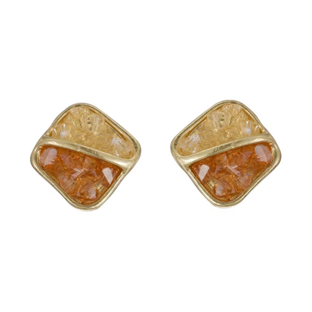 Sier Needle Light Luxury High-grade Gradient Crystal Design Square Color Earrings
