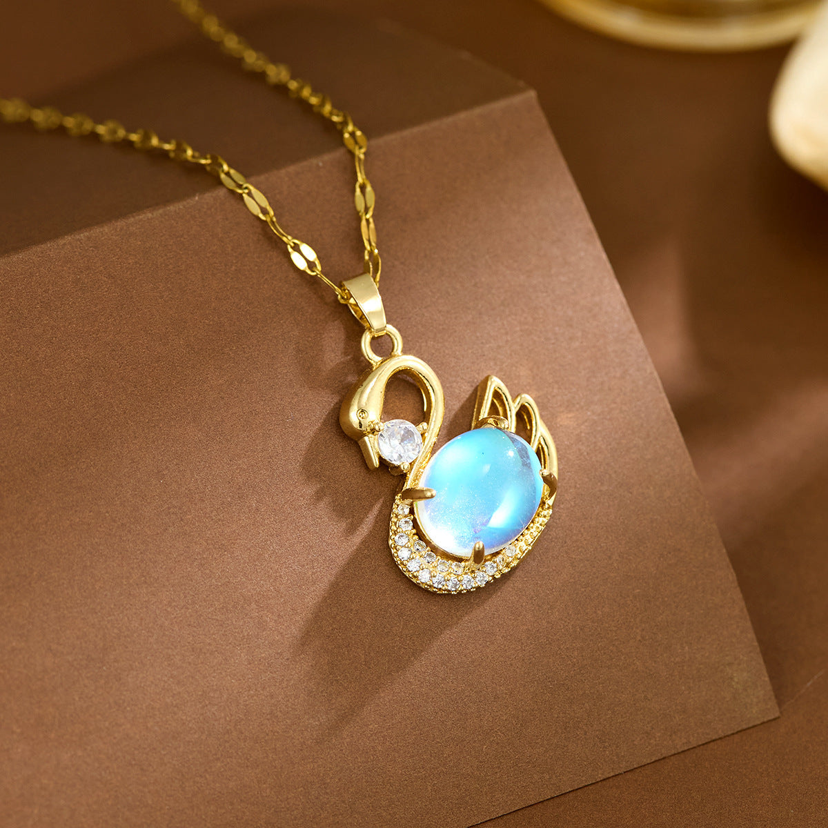 Inlaid Zircon Swan Titanium Steel Female Summer Necklace