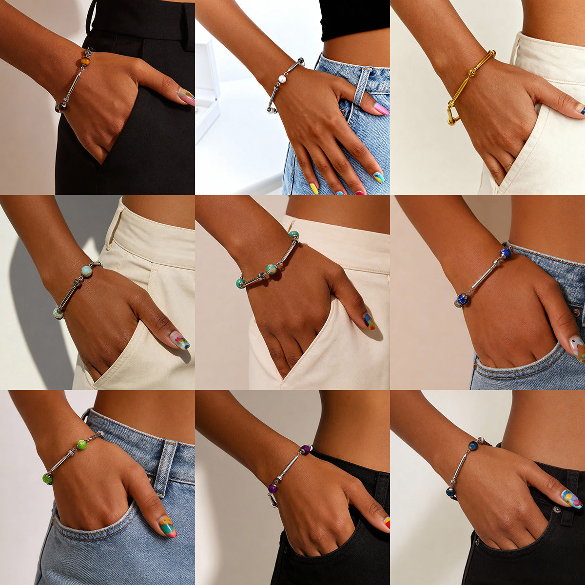 Wind Design Stainless Steel Nail With Natural Bracelet