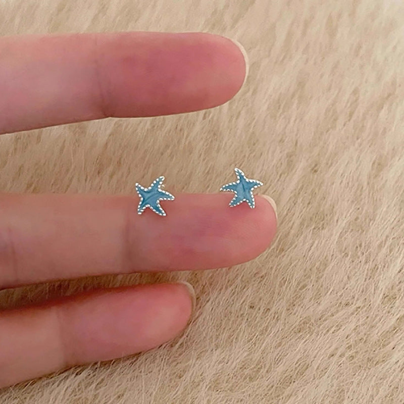Sterling Sier Mini Blue Starfish Female Fresh Style Rings
