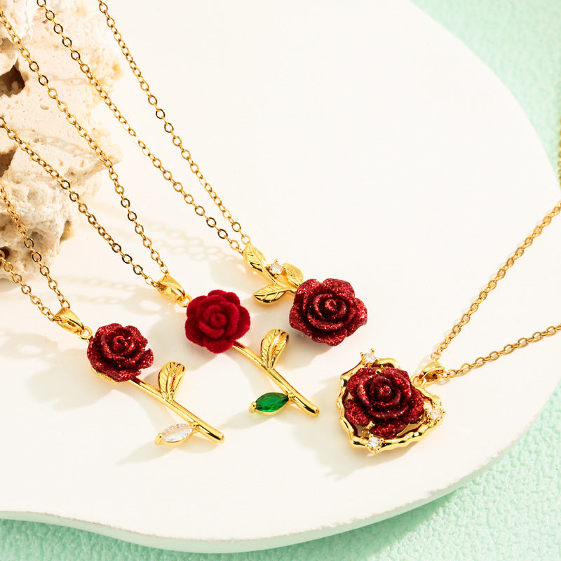 Rose Full Diamond Light Luxury Temperament Gorgeous Necklace