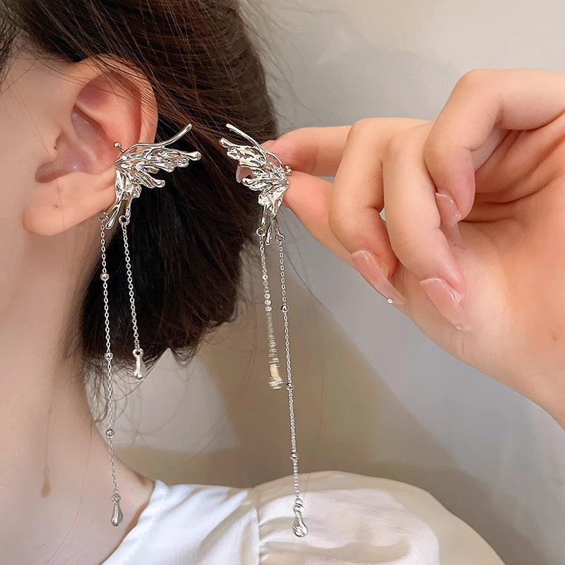 Tassel High-grade Sier Needle Metal Light Luxury Pearl Rings