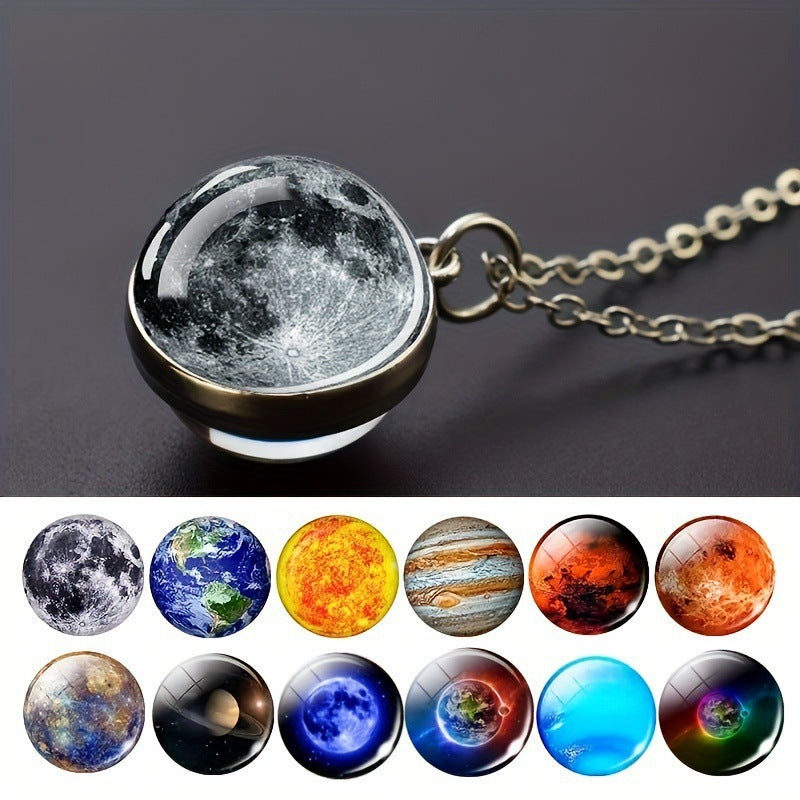 System Galaxy Nebula Double-sided Time Stone Necklace