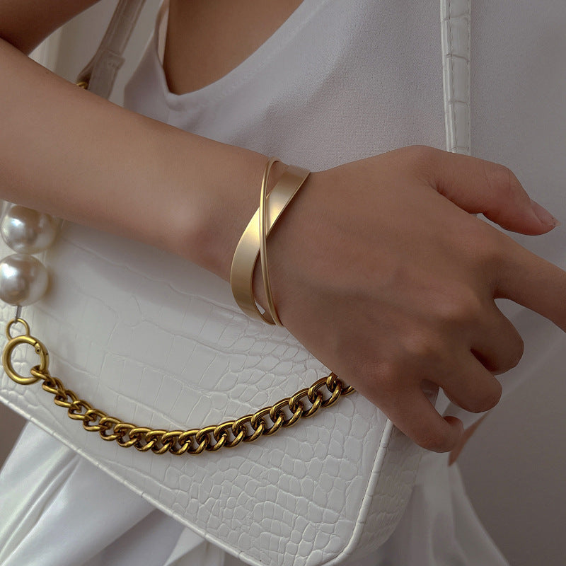 Cold Style Geometric Cross Personality Matte Gold Metal Bracelets