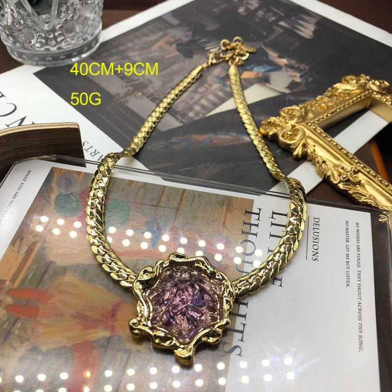 Women's Irregular Lava Real Gold-plated Copper Chain Ear Clip Fashion Suit Necklaces
