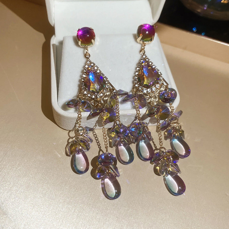French Royal Style Zircon Geometric Flower Light Luxury High-grade Earrings