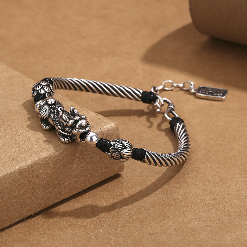 Men's Thai Sier Plated Personality Handmade Woven Trendy Lotus Peace Carrying Bracelets