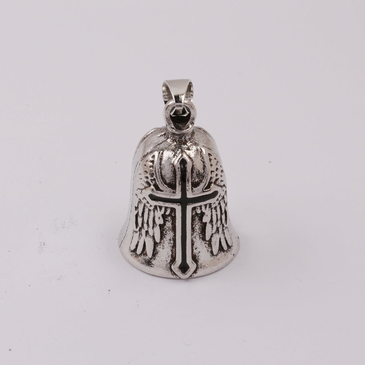 Dripping Cross Retro Punk Angel Wings Motorcycle Lucky Bell Key Necklace