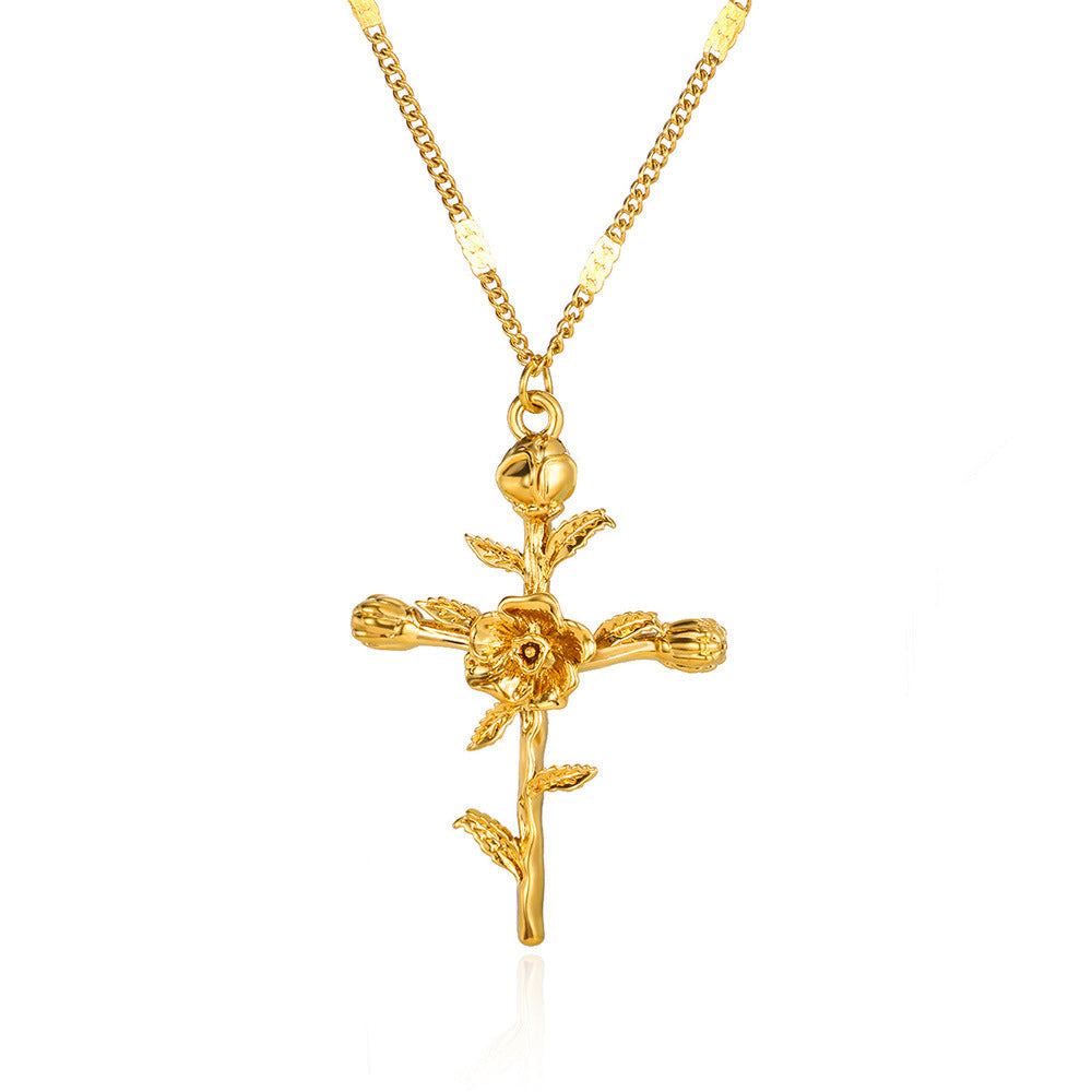 Gold-plated December Flower Three-dimensional Birthday Cross Holiday Necklace