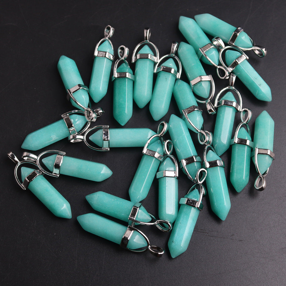 Stone Crystal Agate Bullet Hexagon Prism Pendant