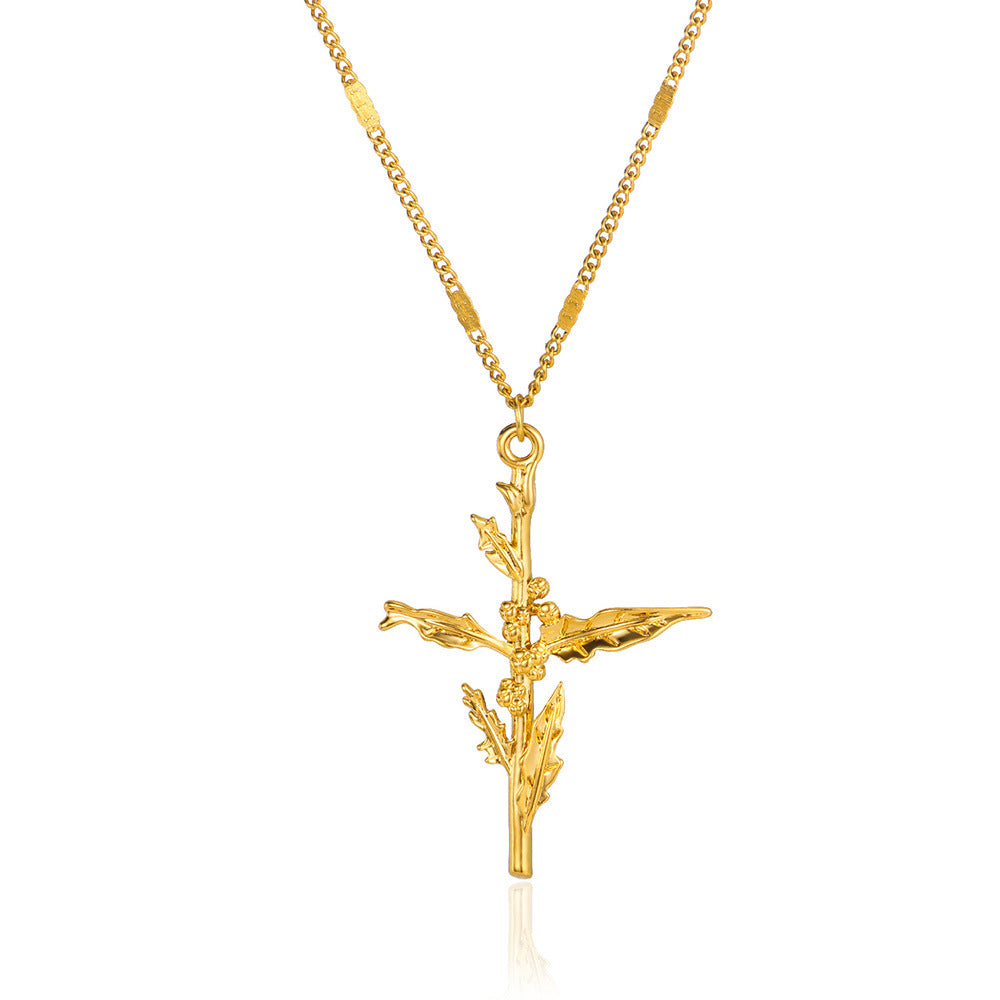 Gold-plated December Flower Three-dimensional Birthday Cross Holiday Necklace