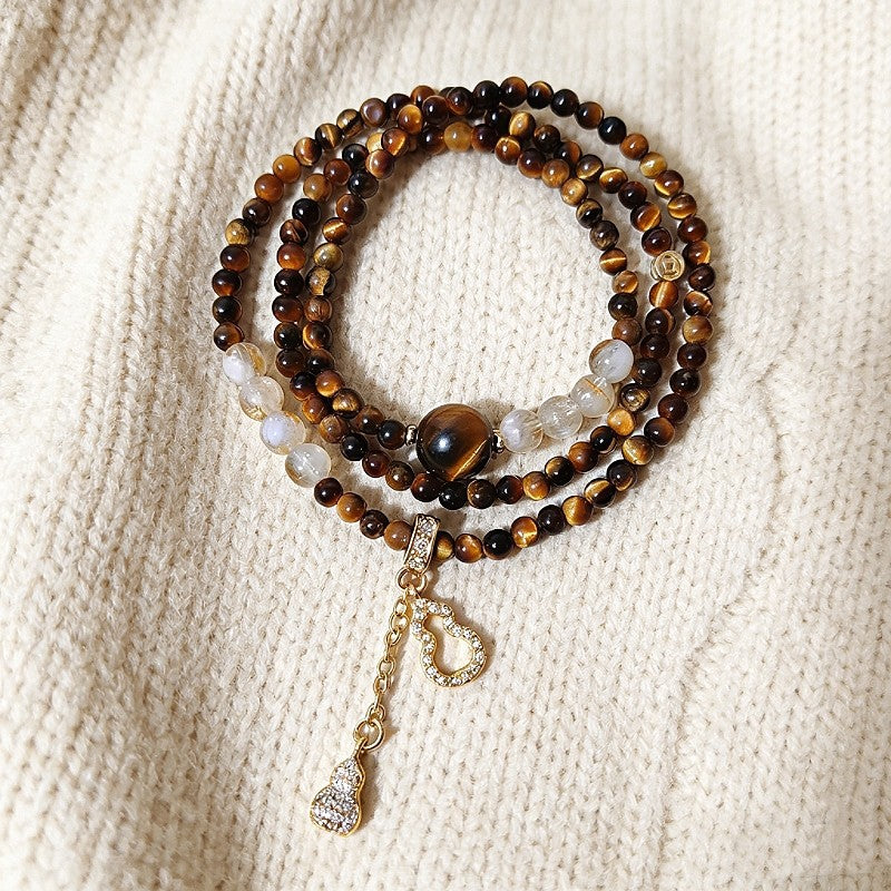 Women's Fine Natural Tigereye Chinese Style Retro Yellow Gourd Bracelet