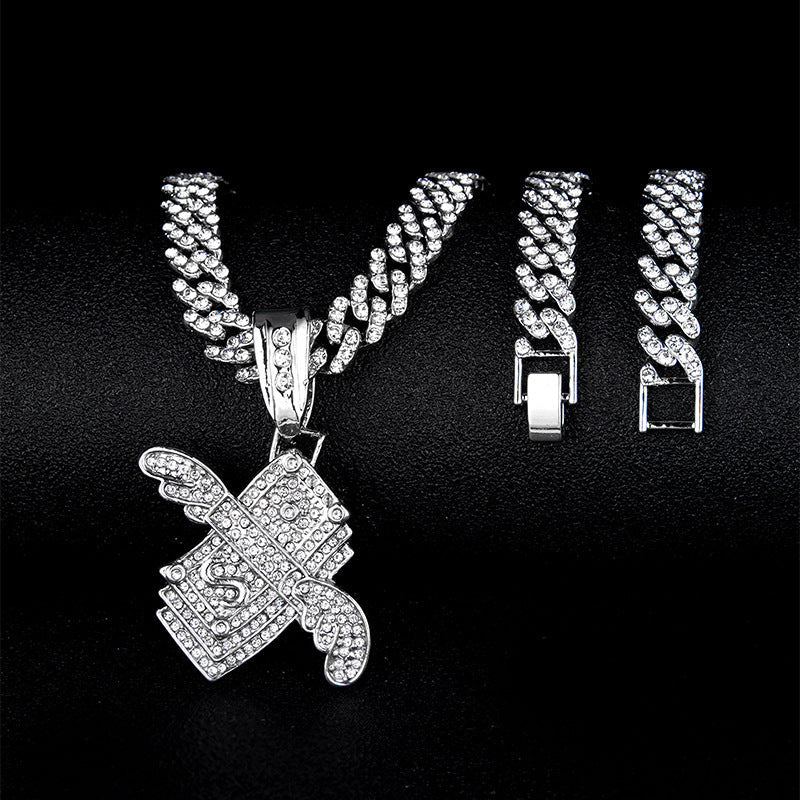 Banknote With Diamond Neck Creative Cuban Link Pendant