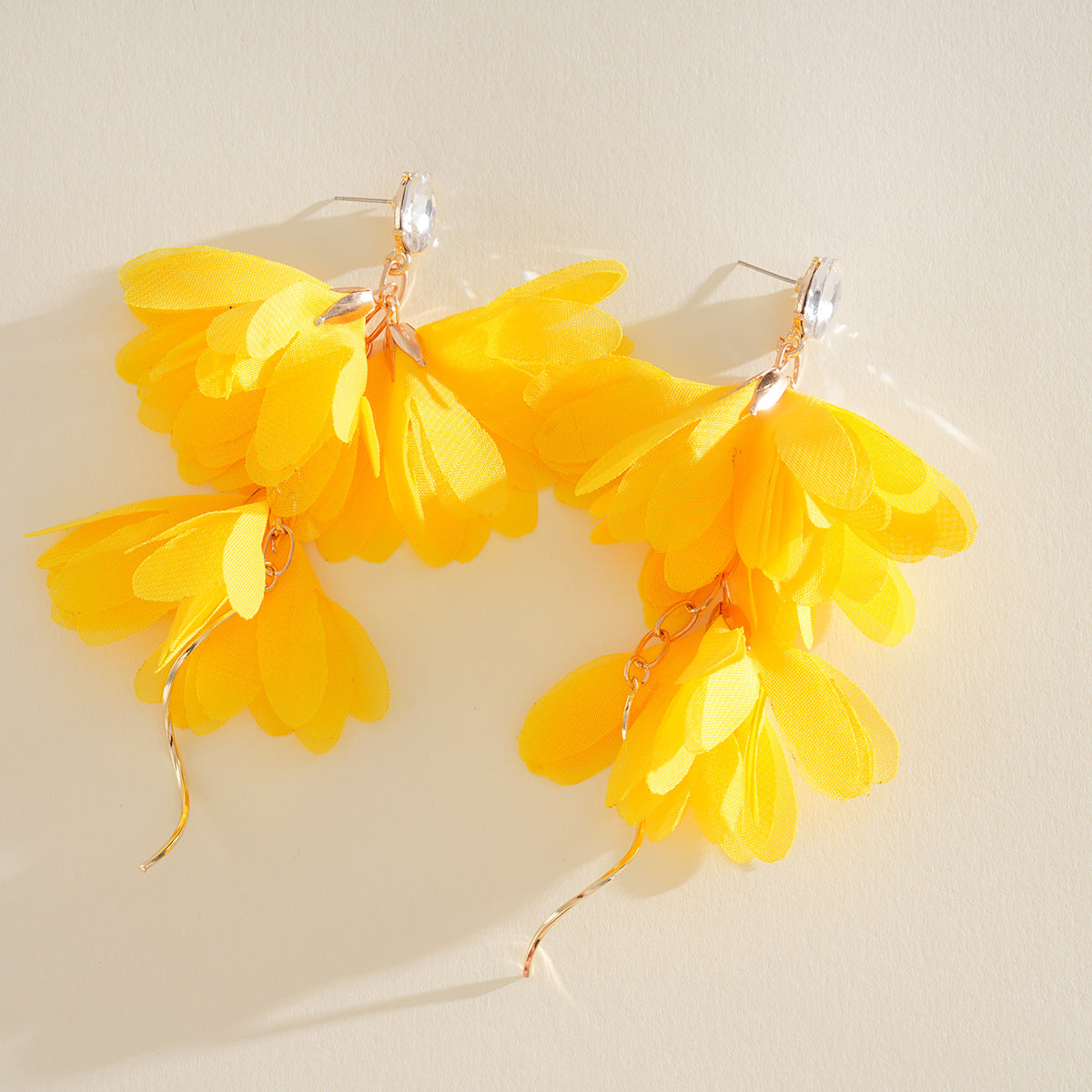 Metal Chiffon Flower Tassel Sier Pin Beach Earrings