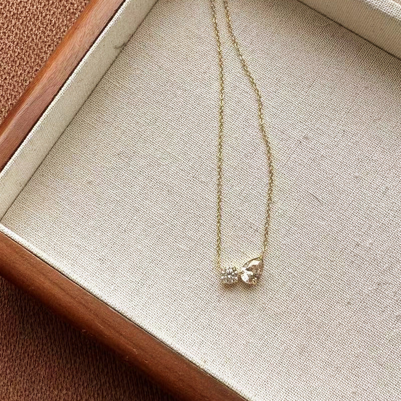 Drop Double Zirconium Stainless Steel Gold Necklace