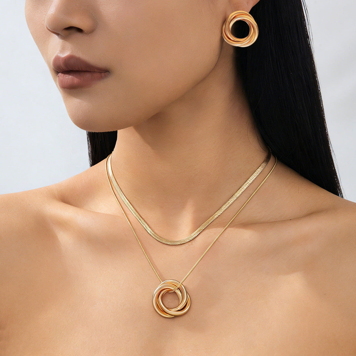 Women's Elegant Geometric Ear Fashion Chain Like Flat Jewelry Set