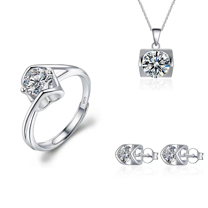 Imitation Moissanite Three-piece Zircon Temperament Ear Earrings