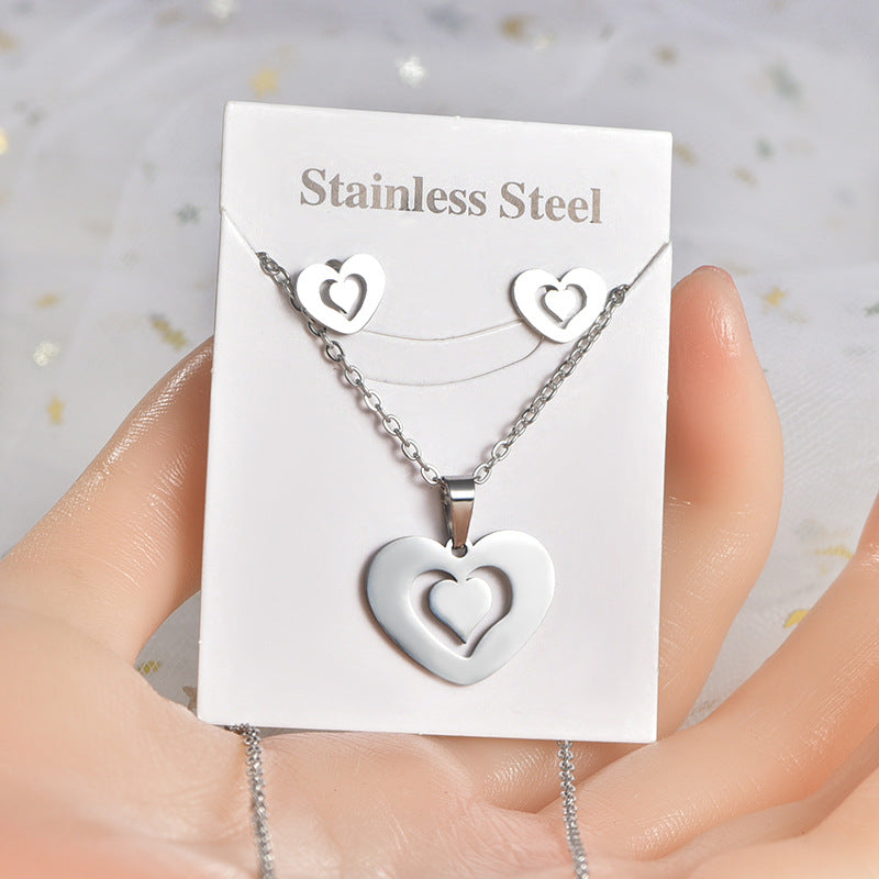 Stainless Steel Trendy Retro Natural Color Jewelry Set