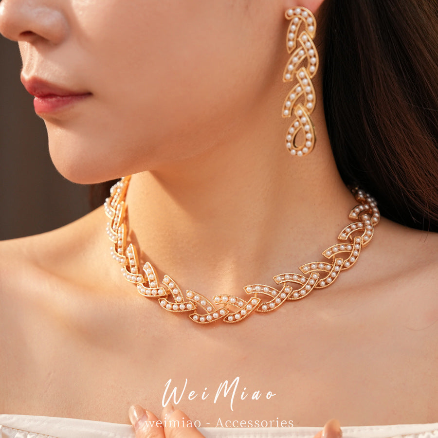 Pearl Refined Grace Vintage Clavicle Chain Jewelry Set