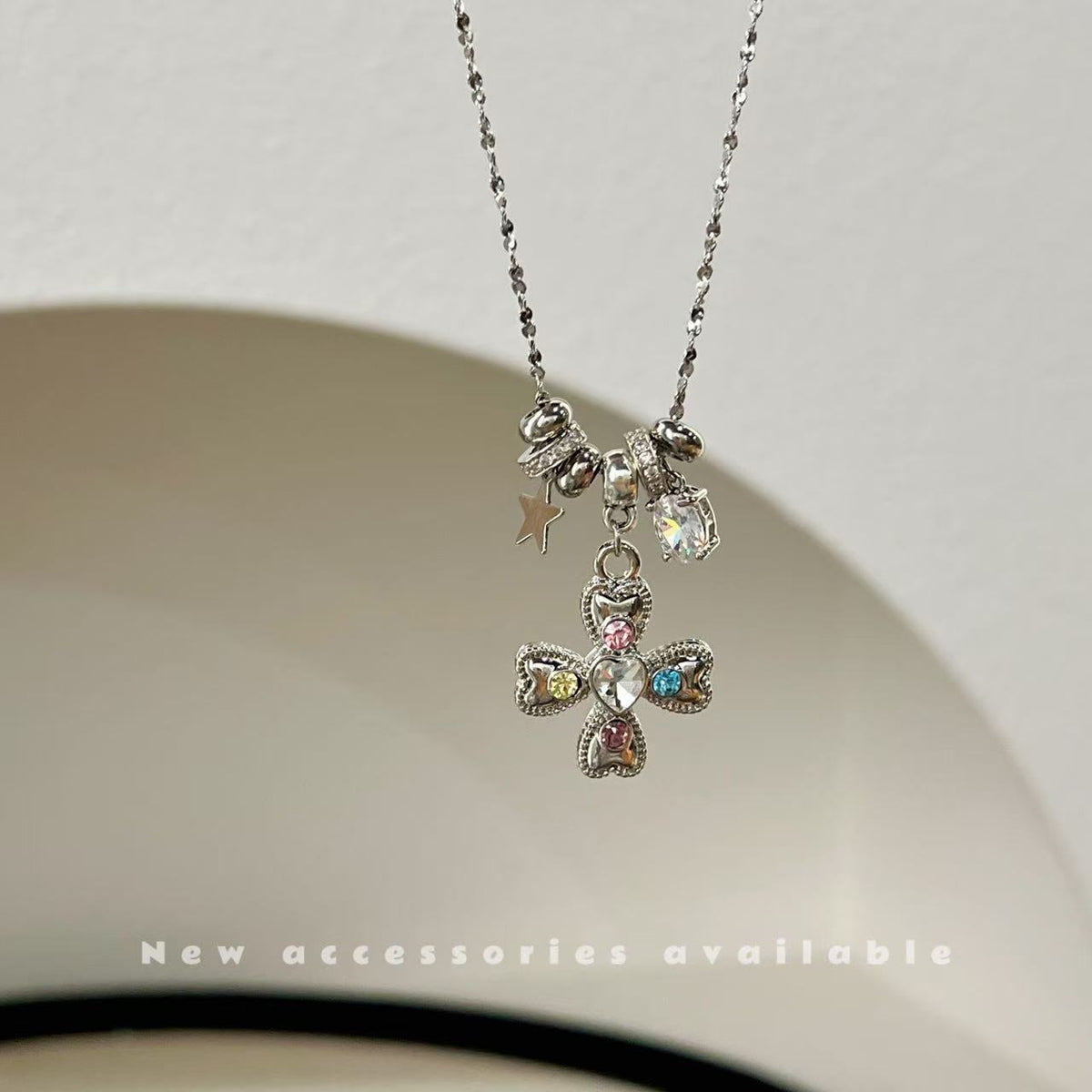 Korean Style Sweet Cool Colorful Crystals Cross Pendants