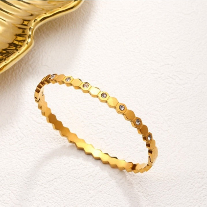 Unique Exquisite Geometric Hexagonal Honeycomb Glossy Diamond Titanium Steel Bracelet