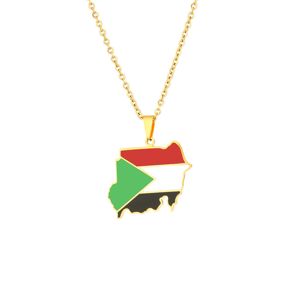 Women's & Men's Map Of Republic Sudan Couple Titanium Necklaces