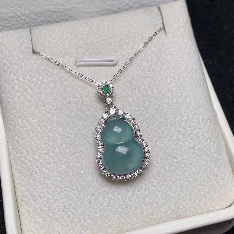 A- Level Jade Blue Water Calabash Pendent Sier Inlaid Pendant